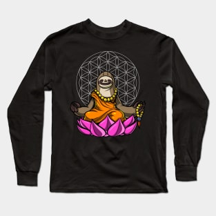 Sloth Buddha Zen Yoga Meditation Flower Of Life Long Sleeve T-Shirt